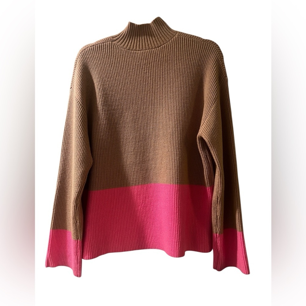 English Factory Elegant Brown and Pink Color Block Turtleneck Sweater- Size M